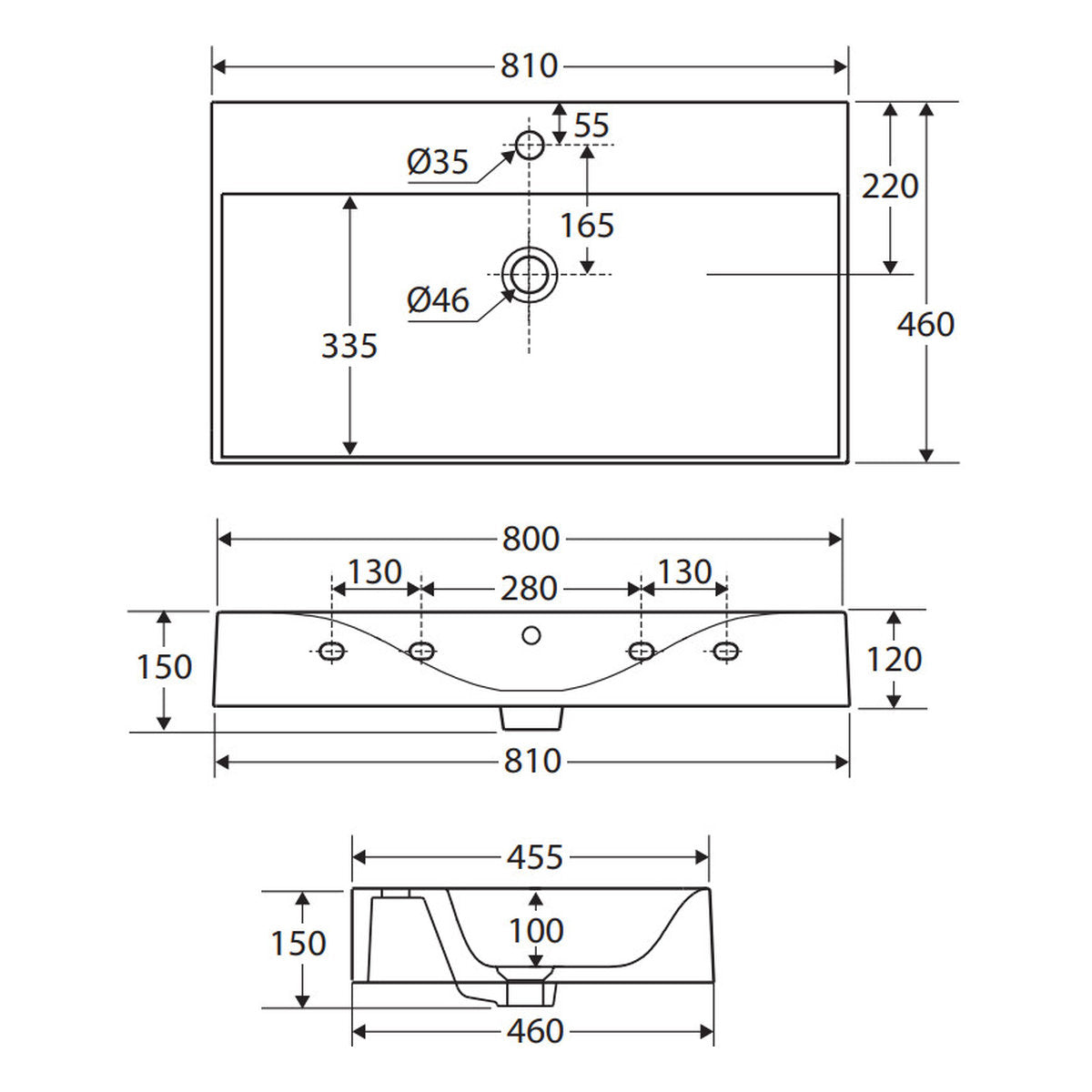 Fienza RAK Des 81 Wall Basin, 1 Tap Hole