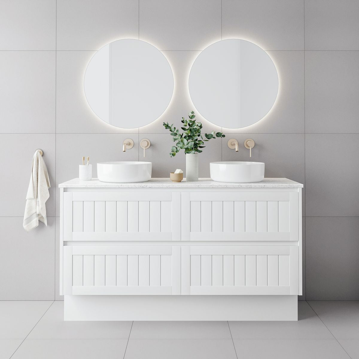 Bayside 1500mm Double Basin Wall Hung Vanity Cabinet Matte White