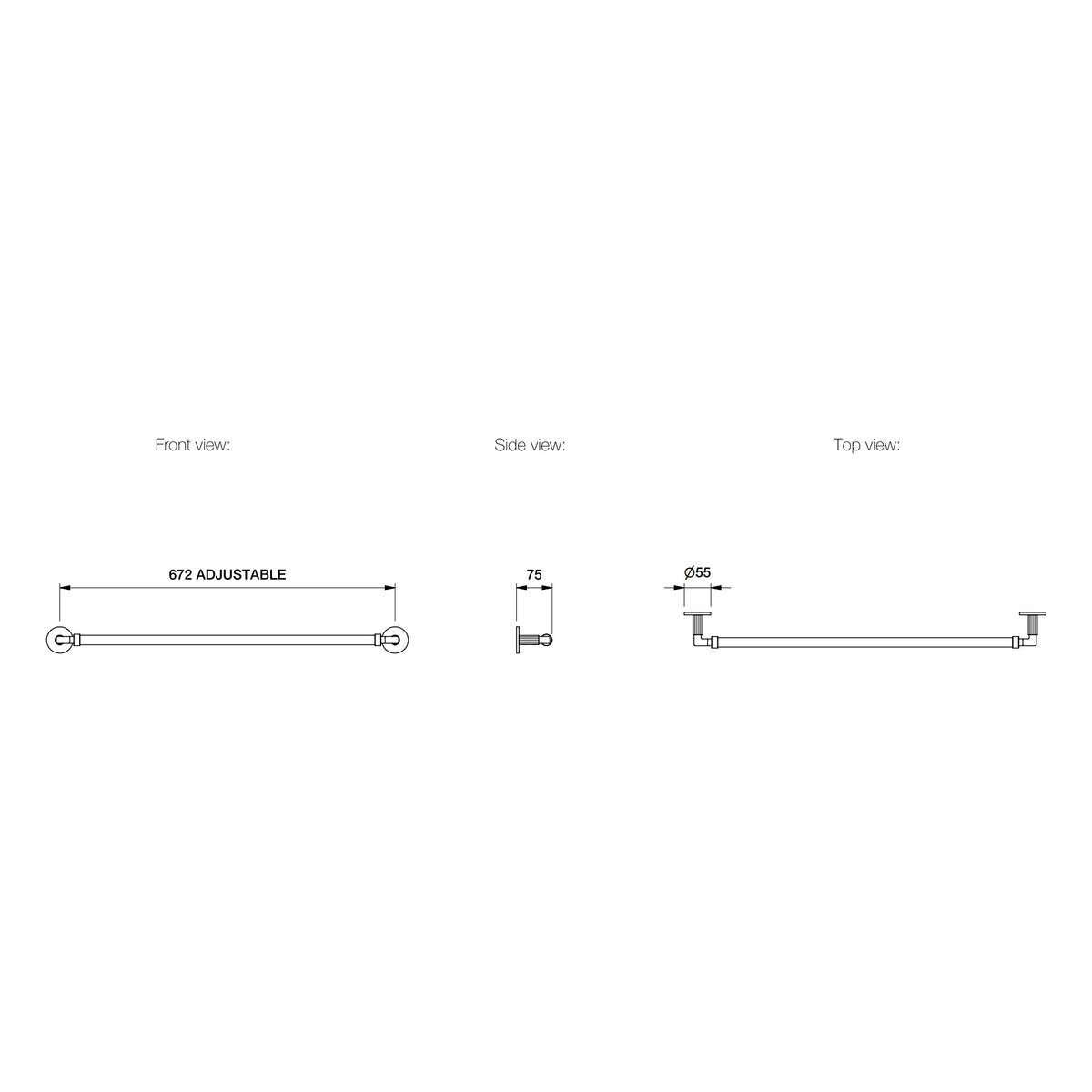Brodware Vienna Single Towel Rail, 600mm