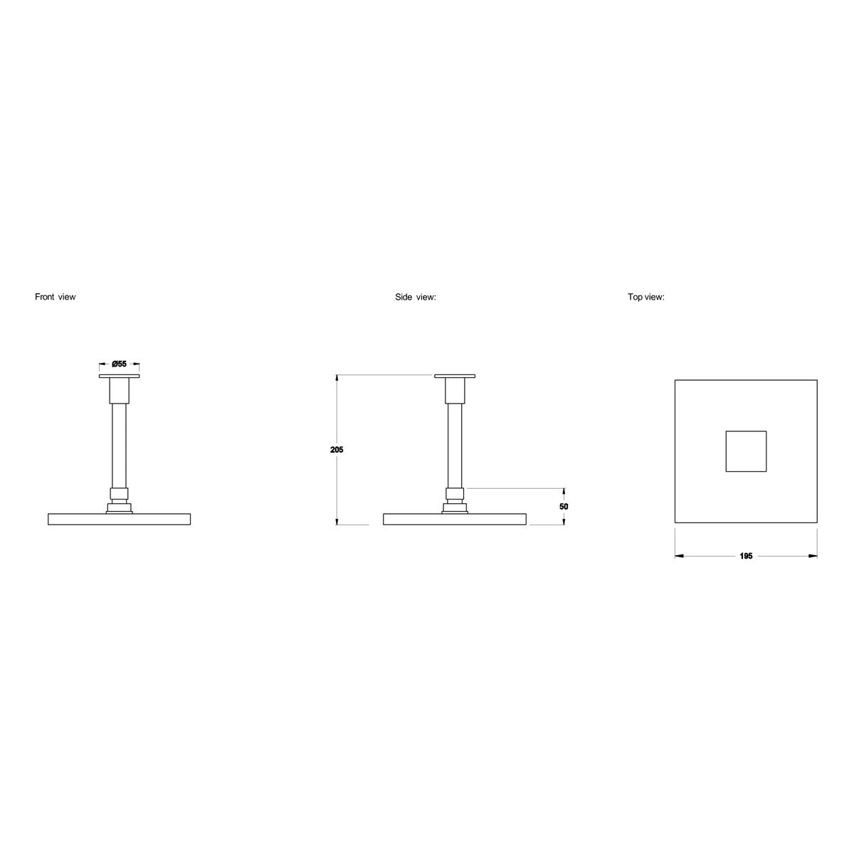 Brodware Sq 75 Ceiling Shower, 150mm Dropper