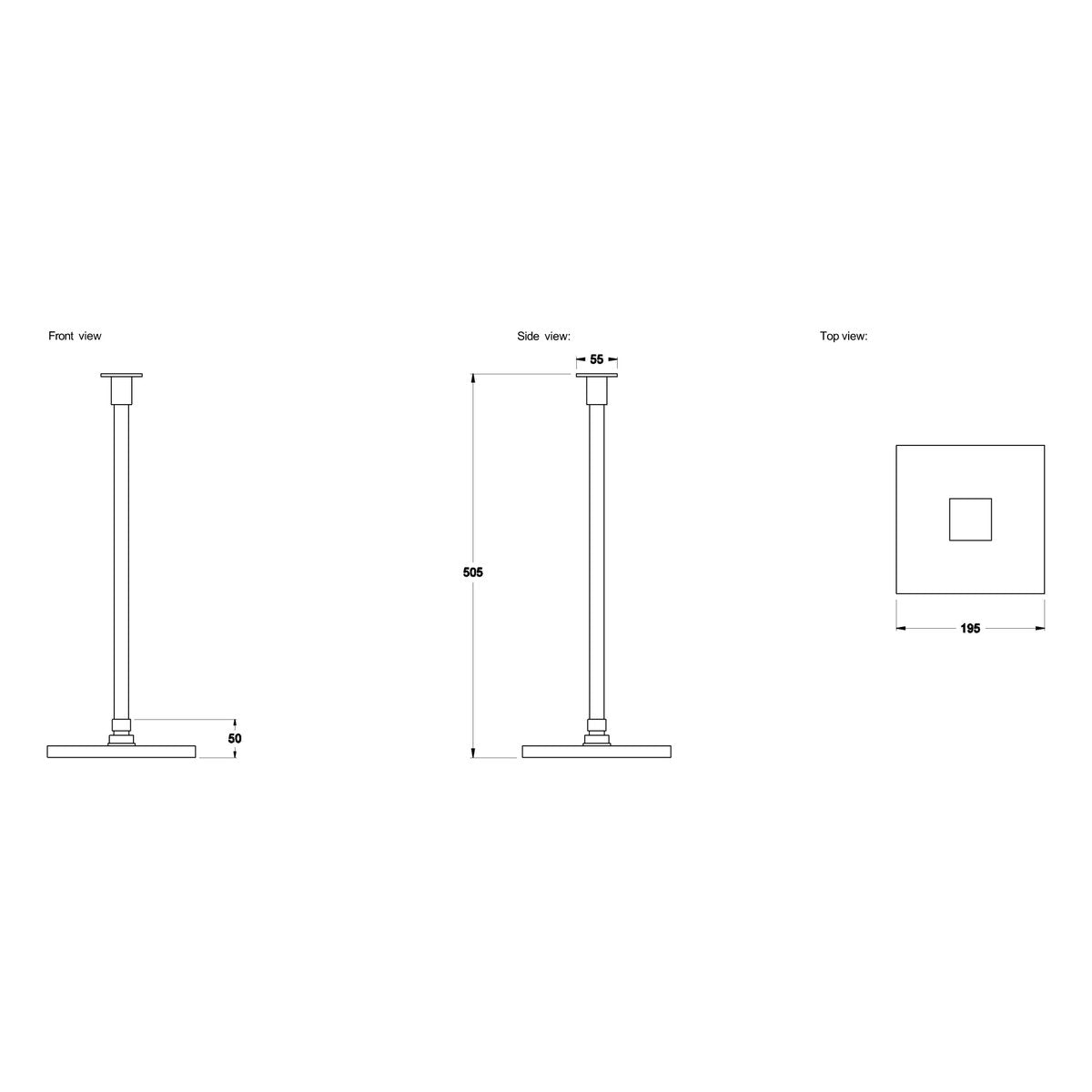 Brodware Sq 75 Ceiling Shower, 450mm Dropper