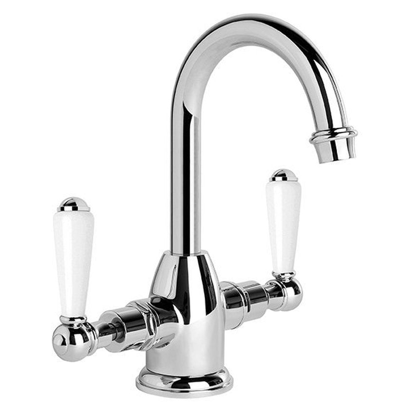 Brodware Neu England Basin Mixer IV, White Porcelain Lever