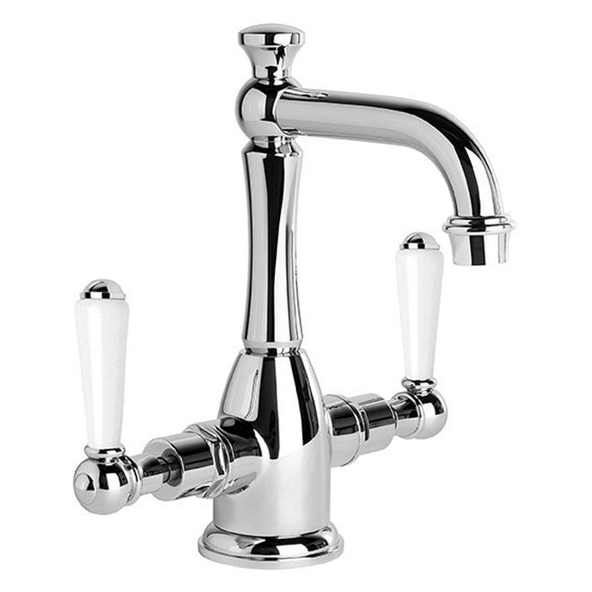 Brodware Neu England Basin Mixer I, White Porcelain Lever