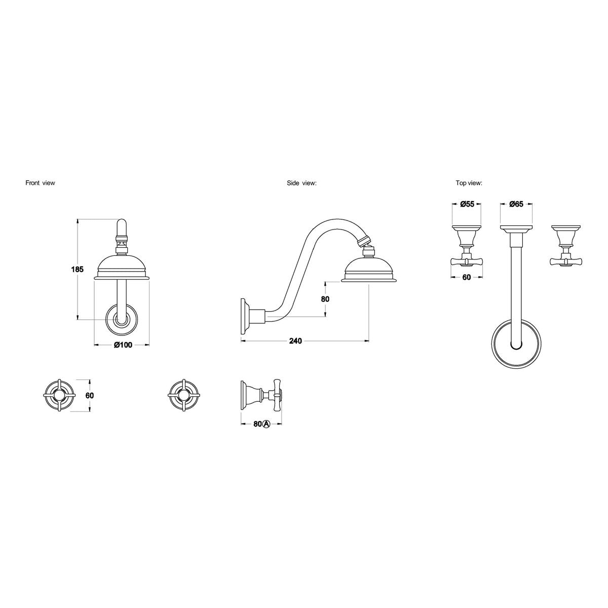 Brodware Neu England 100mm Shower Set I, Cross Handle - Ceramic Disc