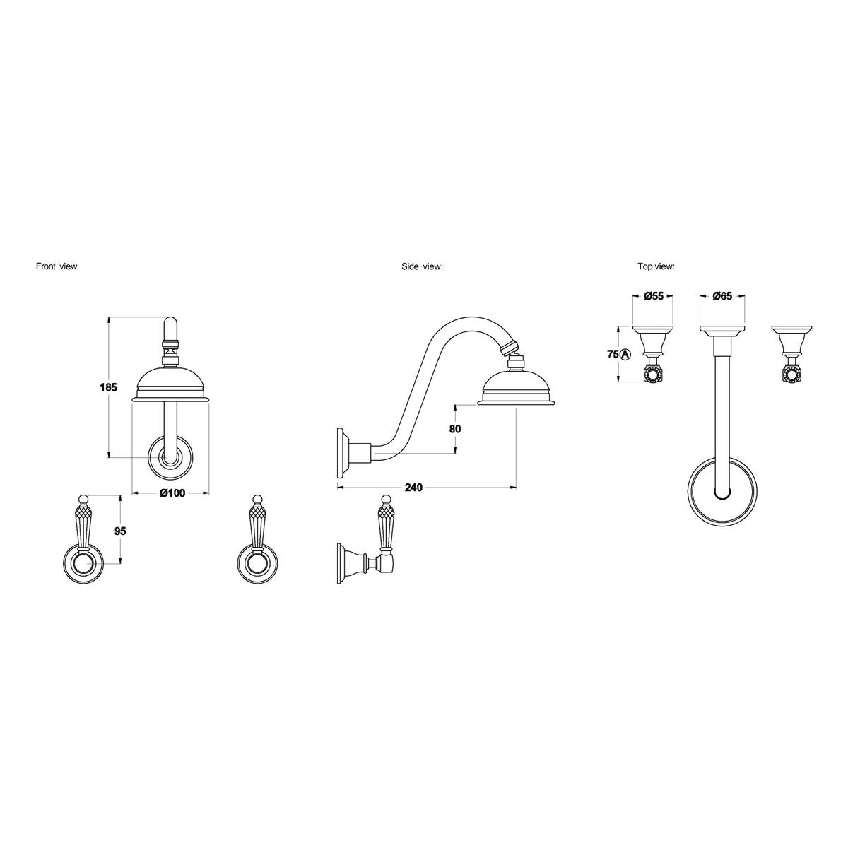 Brodware Neu England 100mm Shower Set I, Kristall Lever