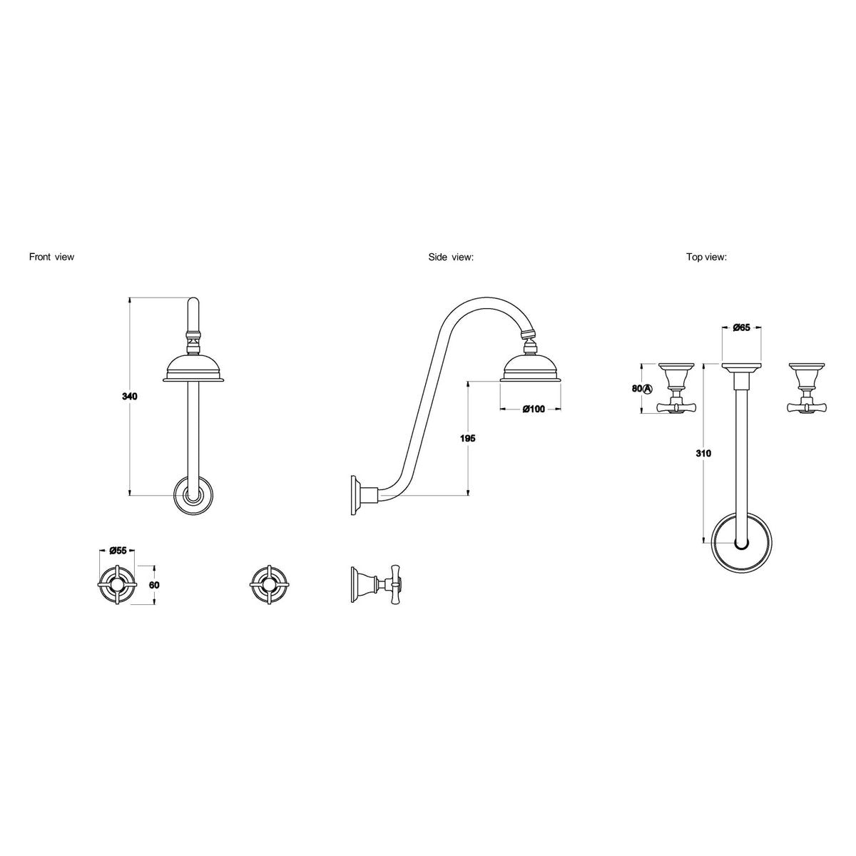 Brodware Neu England 100mm Shower Set II, Cross Handle - Ceramic Disc