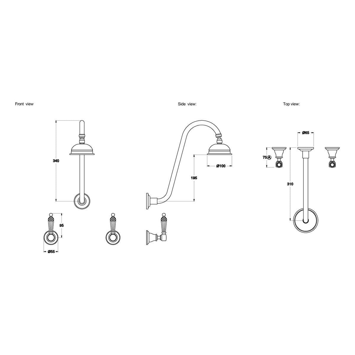 Brodware Neu England 100mm Shower Set II, Kristall Lever