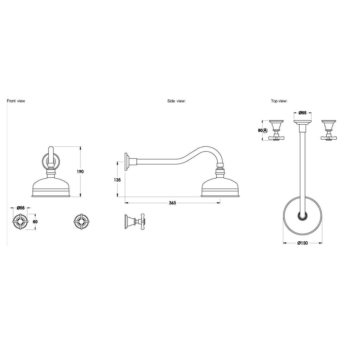 Brodware Neu England 150mm Shower Set I, Cross Handle - Ceramic Disc