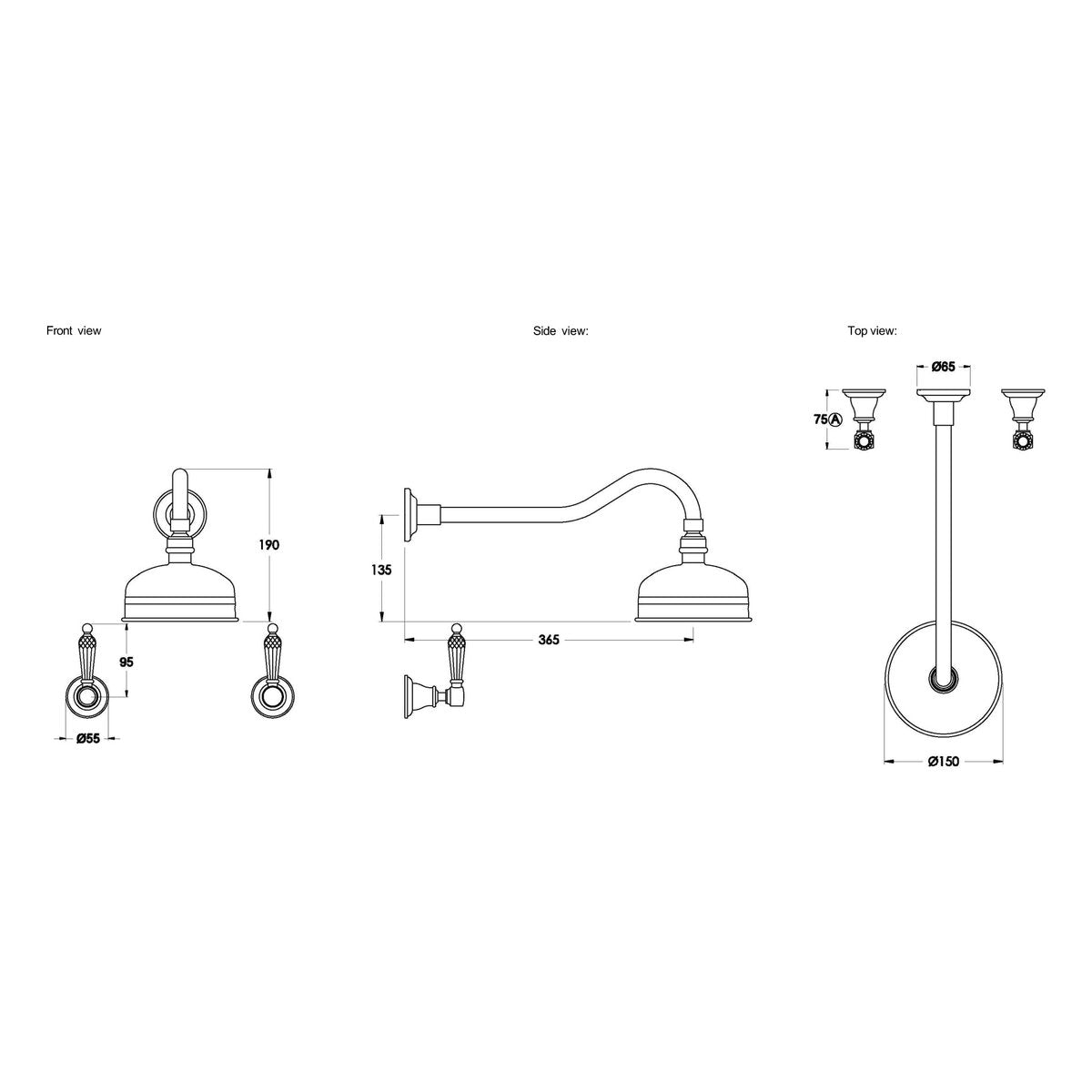 Brodware Neu England 150mm Shower Set I, Kristall Lever