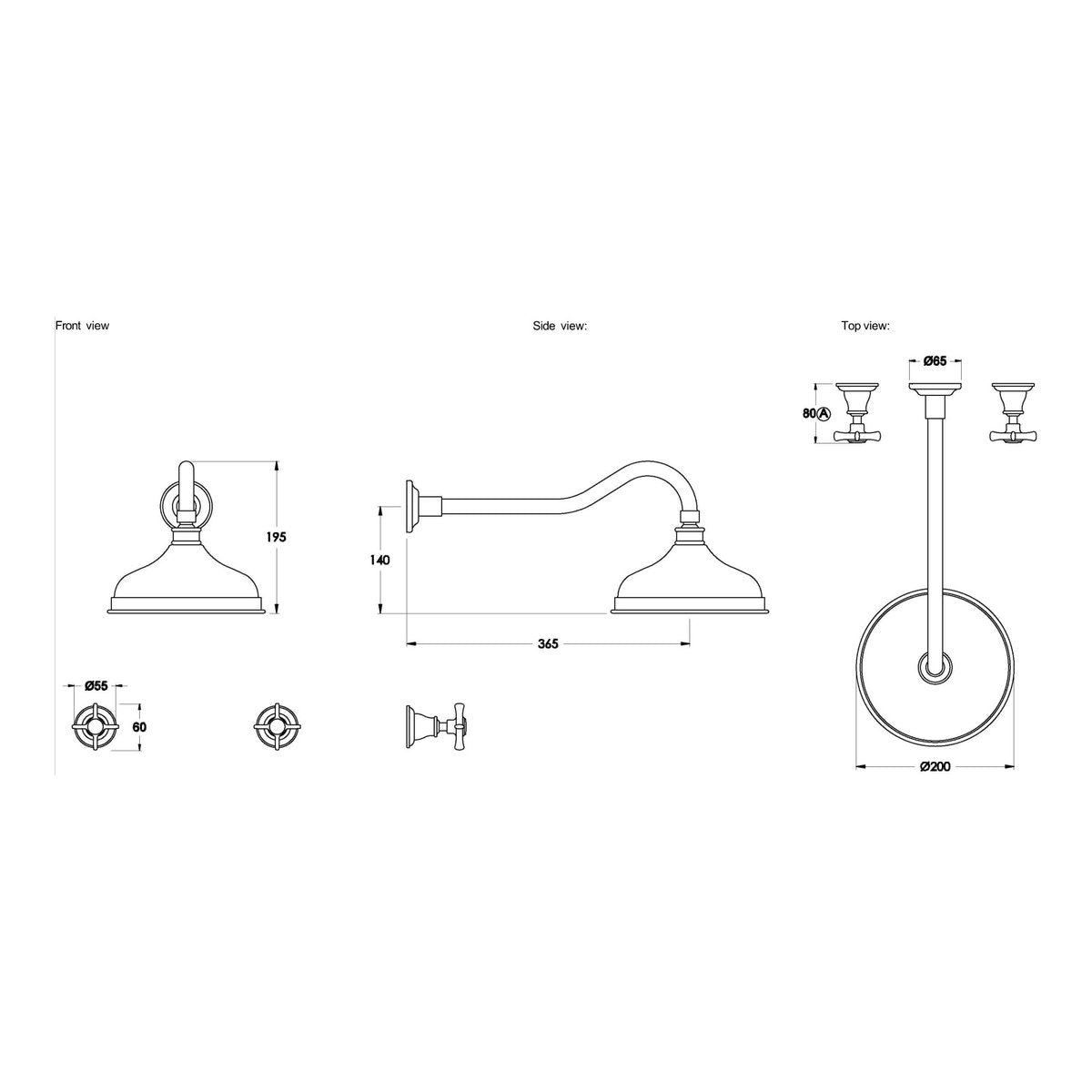 Brodware Neu England Shower Set, Cross Handle - Ceramic Disc