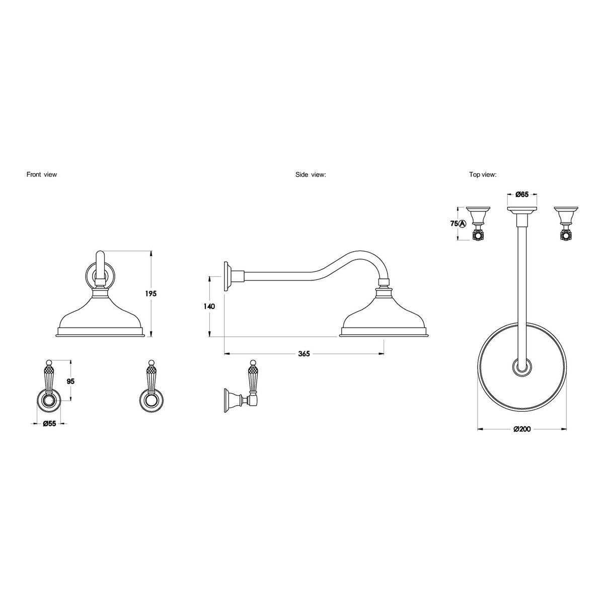 Brodware Neu England Shower Set, Kristall Lever