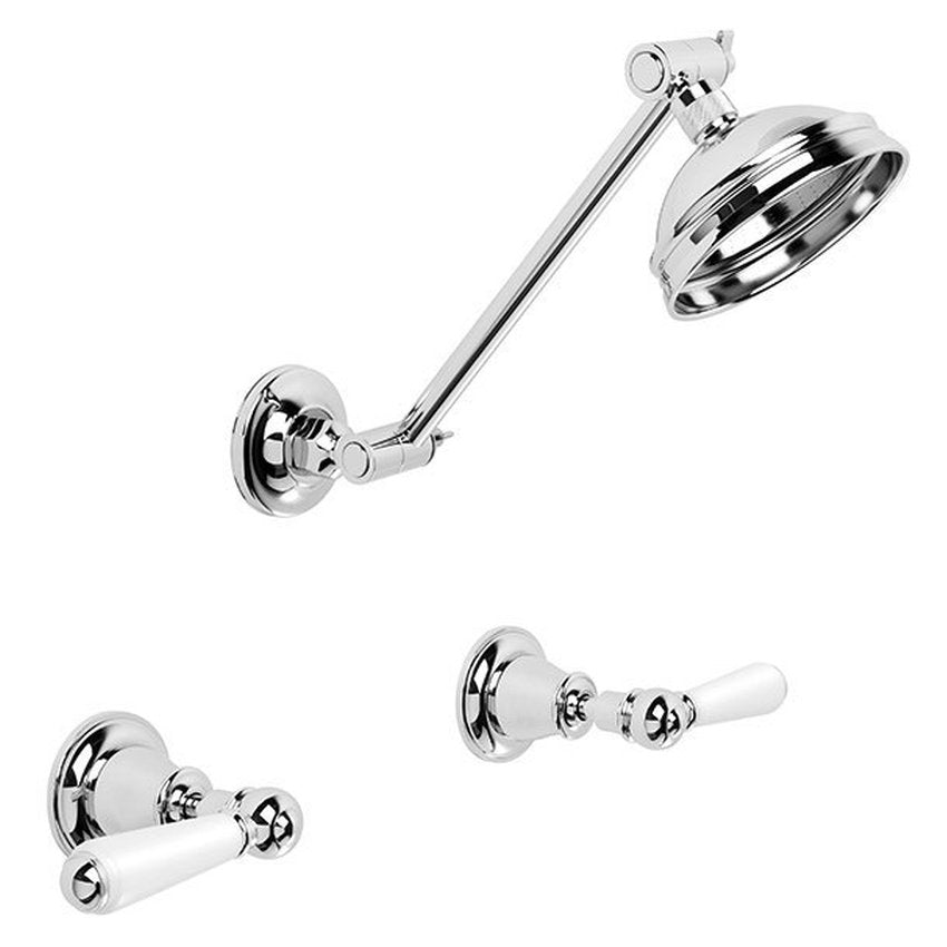 Brodware Neu England 100mm Shower Set III, White Porcelain Lever