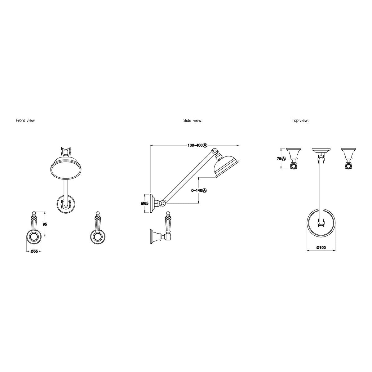 Brodware Neu England 100mm Shower Set III, Kristall Lever