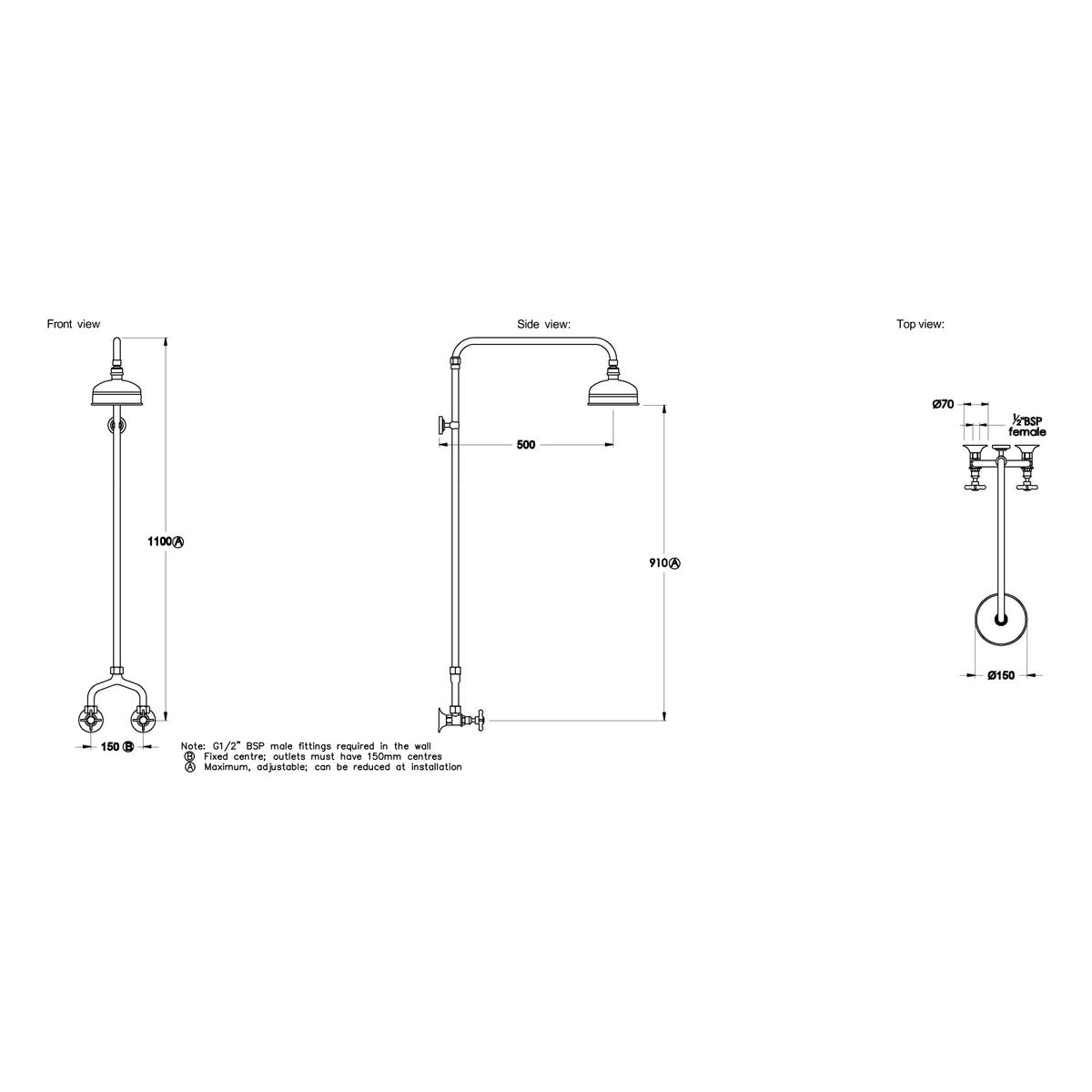 Brodware Neu England 150mm Shower Set II, Cross Handle - Ceramic Disc
