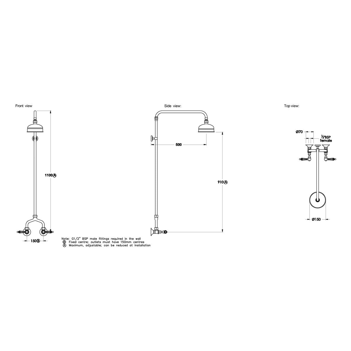 Brodware Neu England 150mm Shower Set II, Kristall Lever