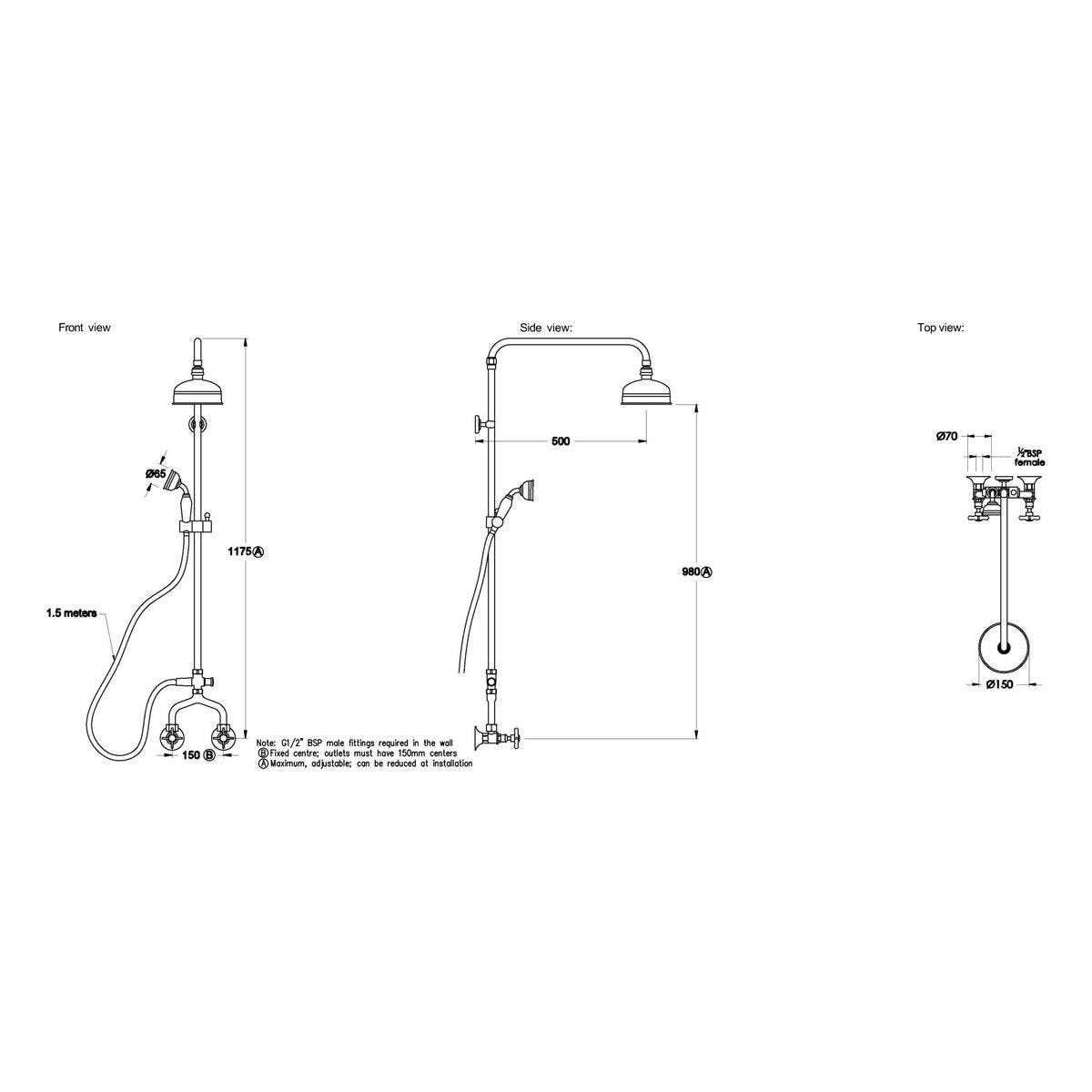 Brodware Neu England 150mm Shower Set III, Cross Handle - Ceramic Disc