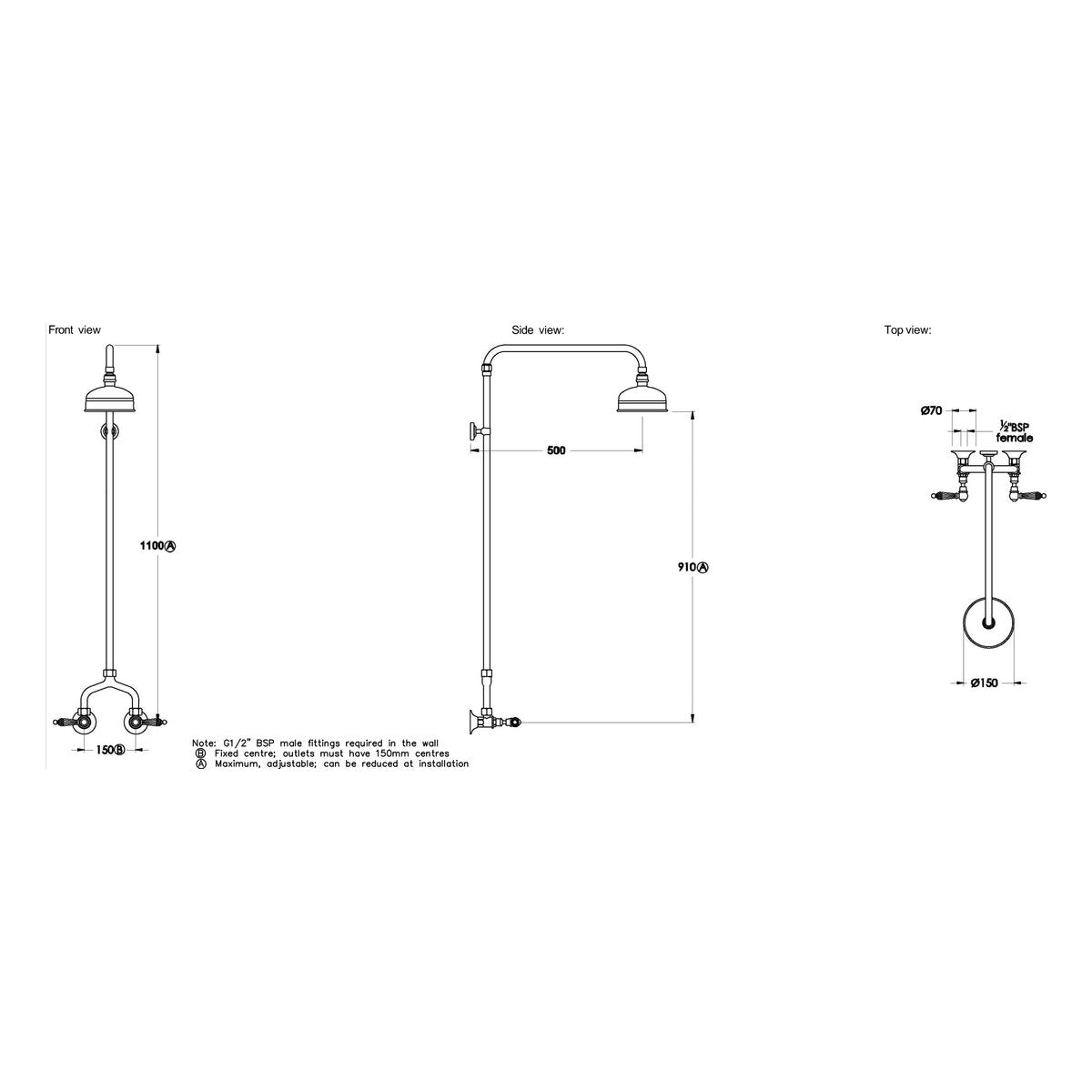 Brodware Neu England 150mm Shower Set III, Kristall Lever
