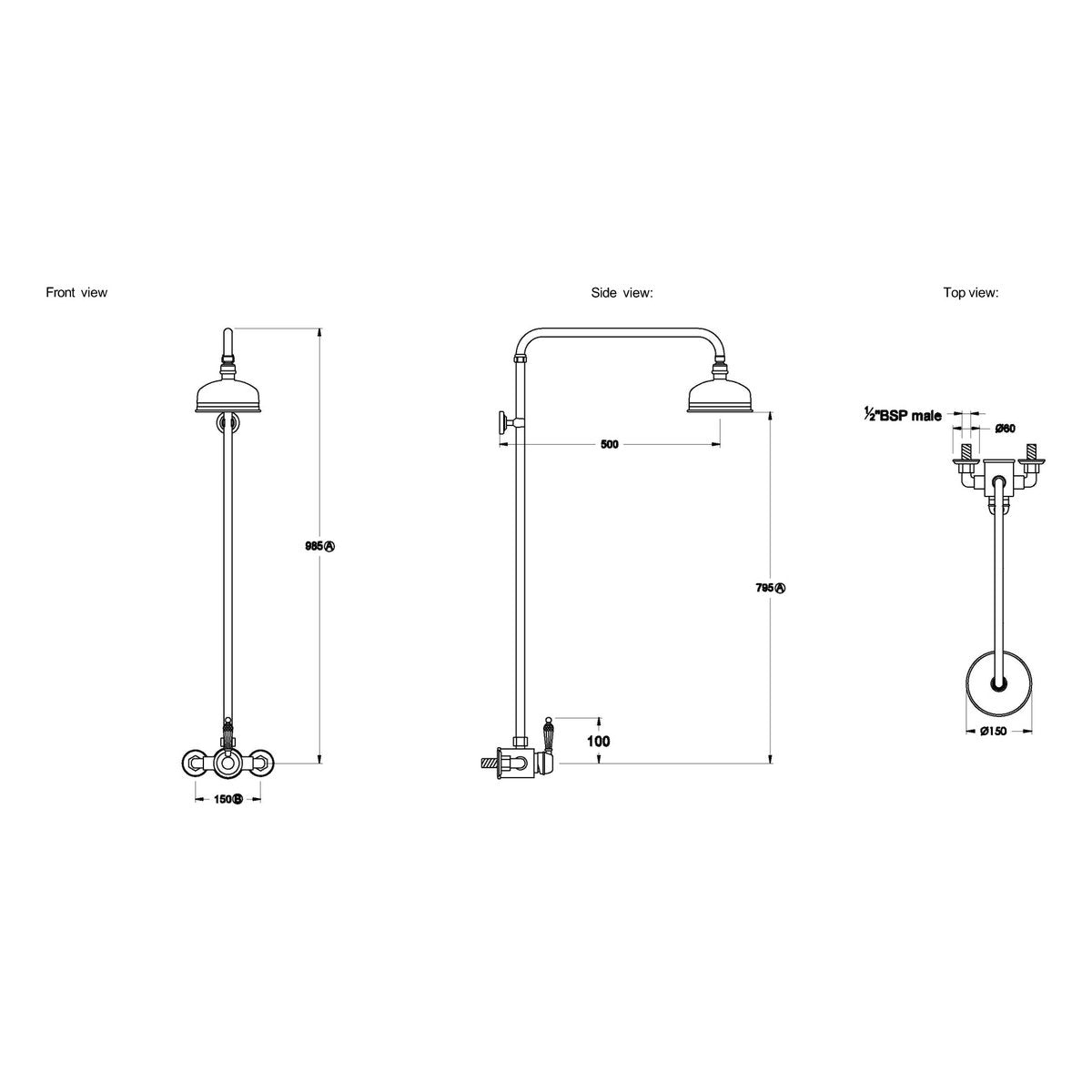 Brodware Neu England 150mm Shower Mixer Set VI, Kristall Lever