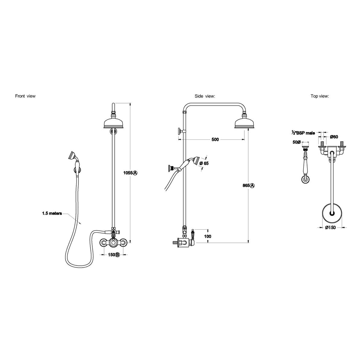 Brodware Neu England 150mm Shower Mixer Set V, Kristall Lever