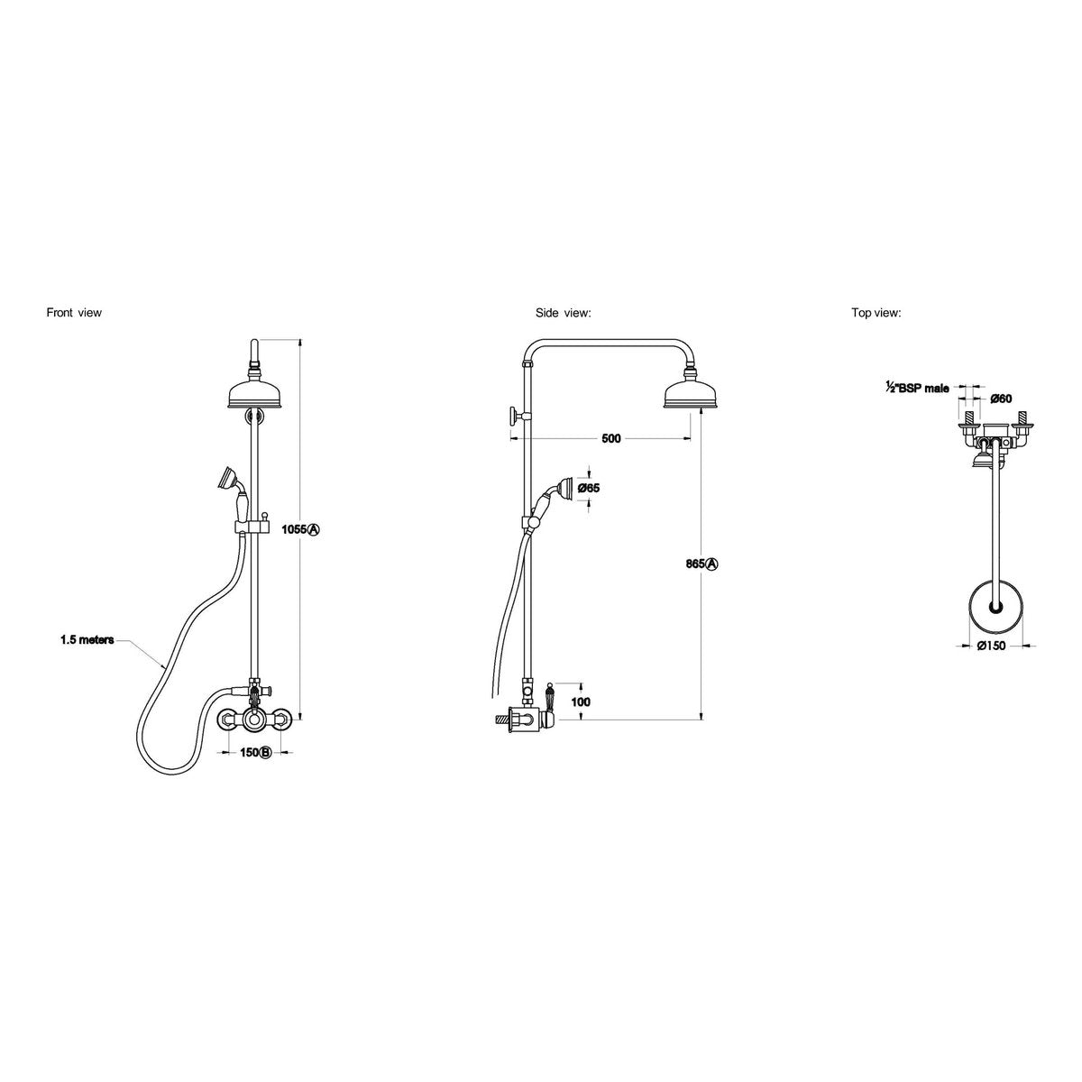 Brodware Neu England 150mm Shower Mixer Set III, Kristall Lever