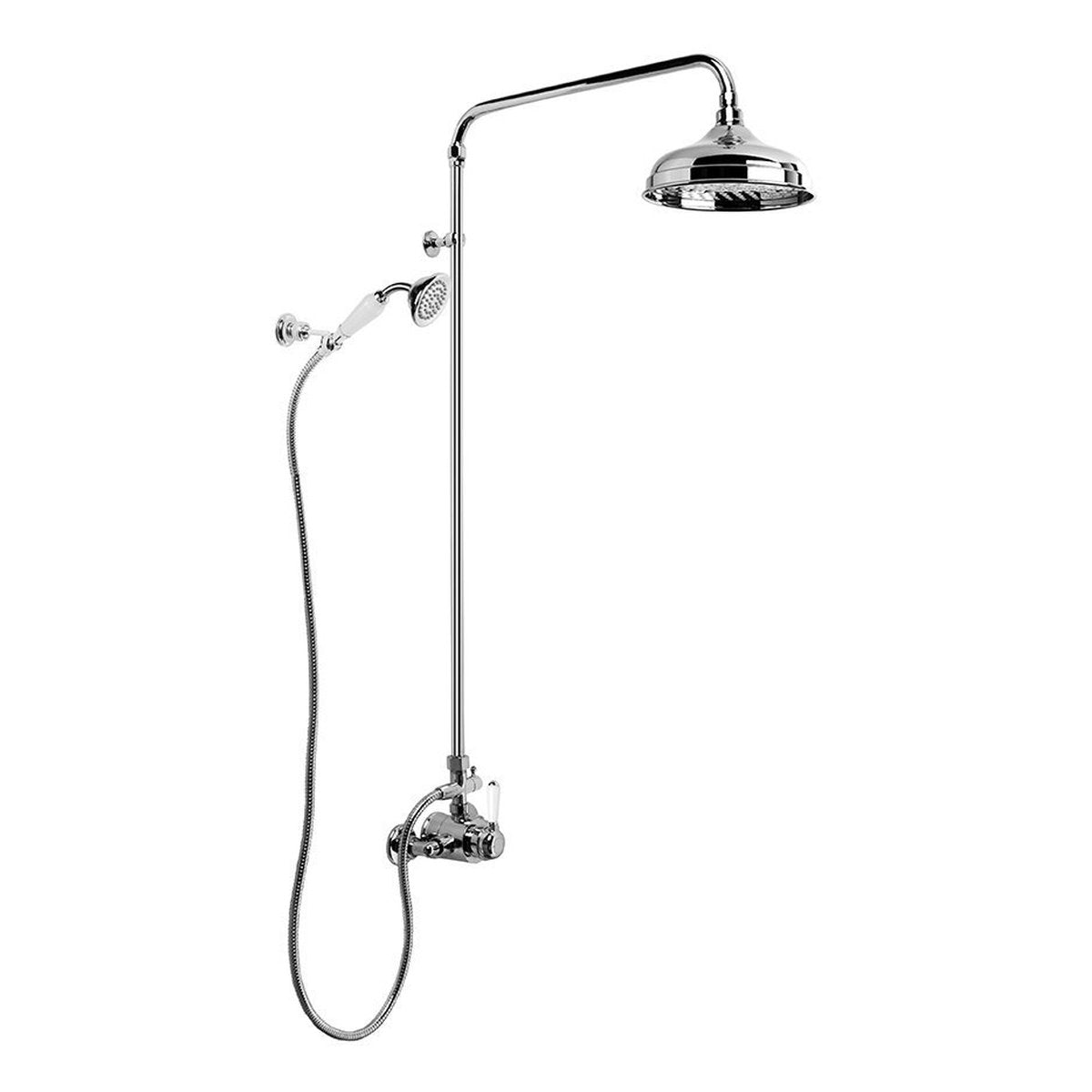 Brodware Neu England 200mm Shower Mixer Set II, White Porcelain Lever