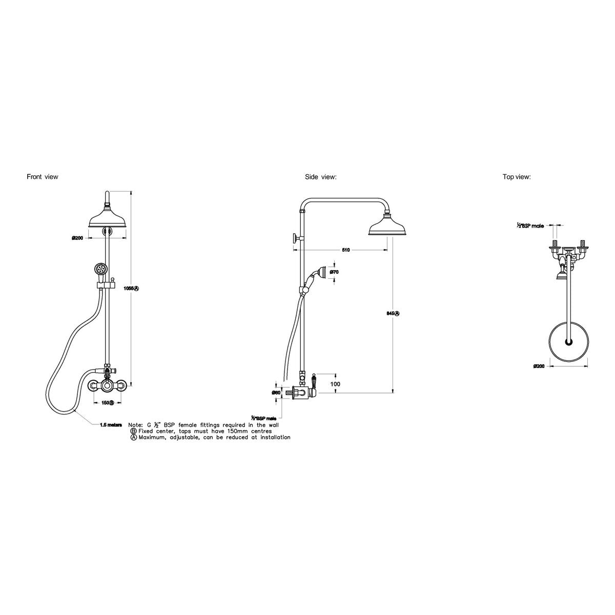 Brodware Neu England 200mm Shower Mixer Set I, Kristall Lever
