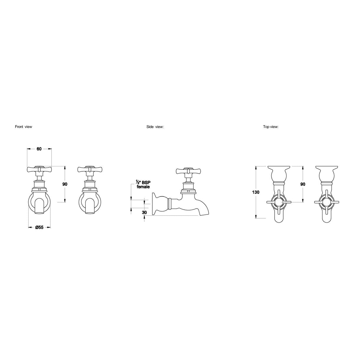 Brodware Neu England Bib Taps III, Cross Handle - Ceramic Disc