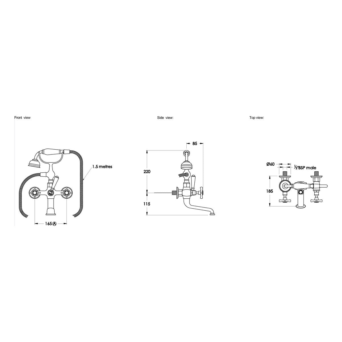 Brodware Neu England Bath Mixer With Handshower III, Cross Handle - Ceramic Disc