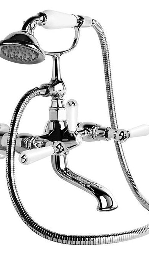 Brodware Neu England Bath Mixer With Handshower III, White Porcelain Lever