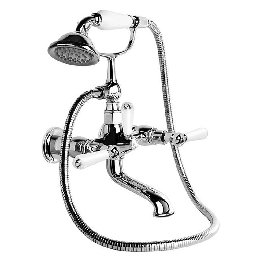 Brodware Neu England Bath Mixer With Handshower III, White Porcelain Lever