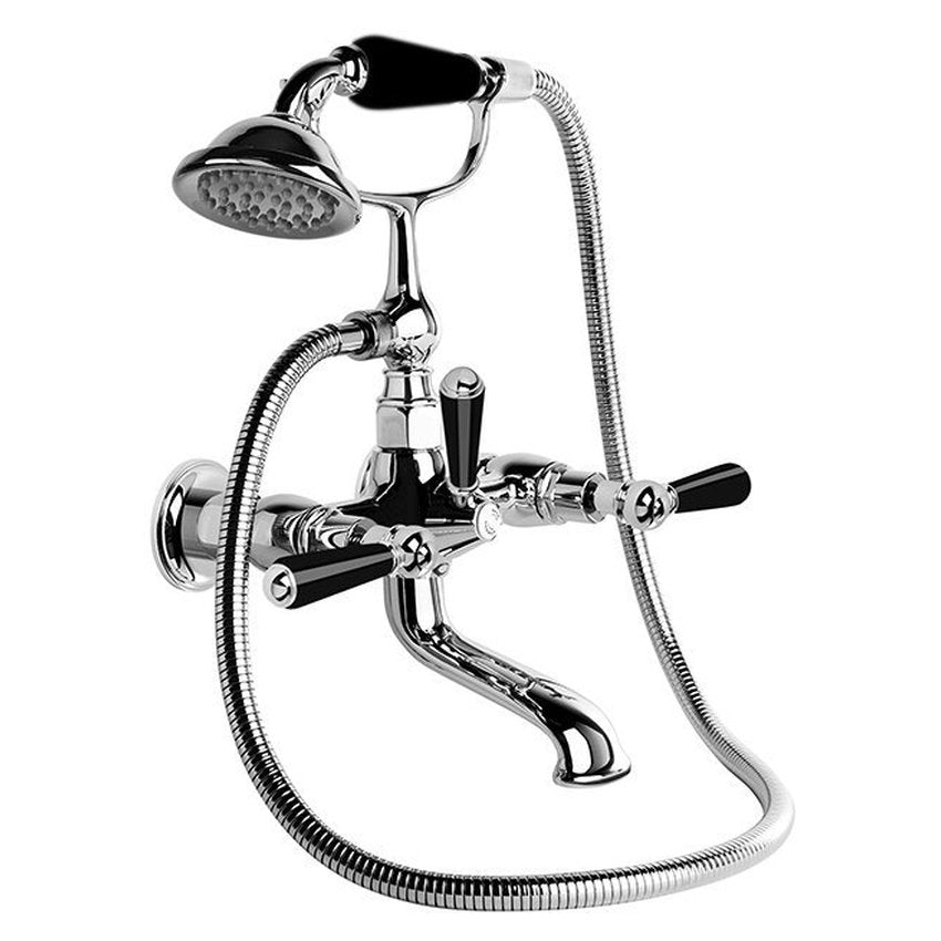 Brodware Neu England Bath Mixer With Handshower III, Black Porcelain Lever