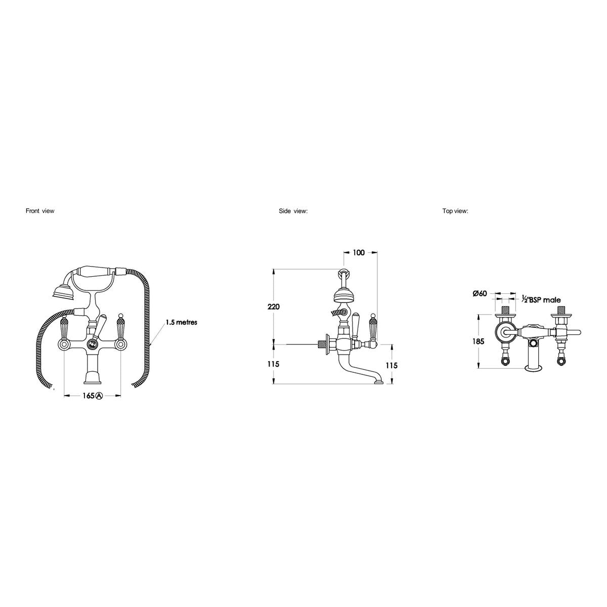 Brodware Neu England Bath Mixer With Handshower III, Kristall Lever