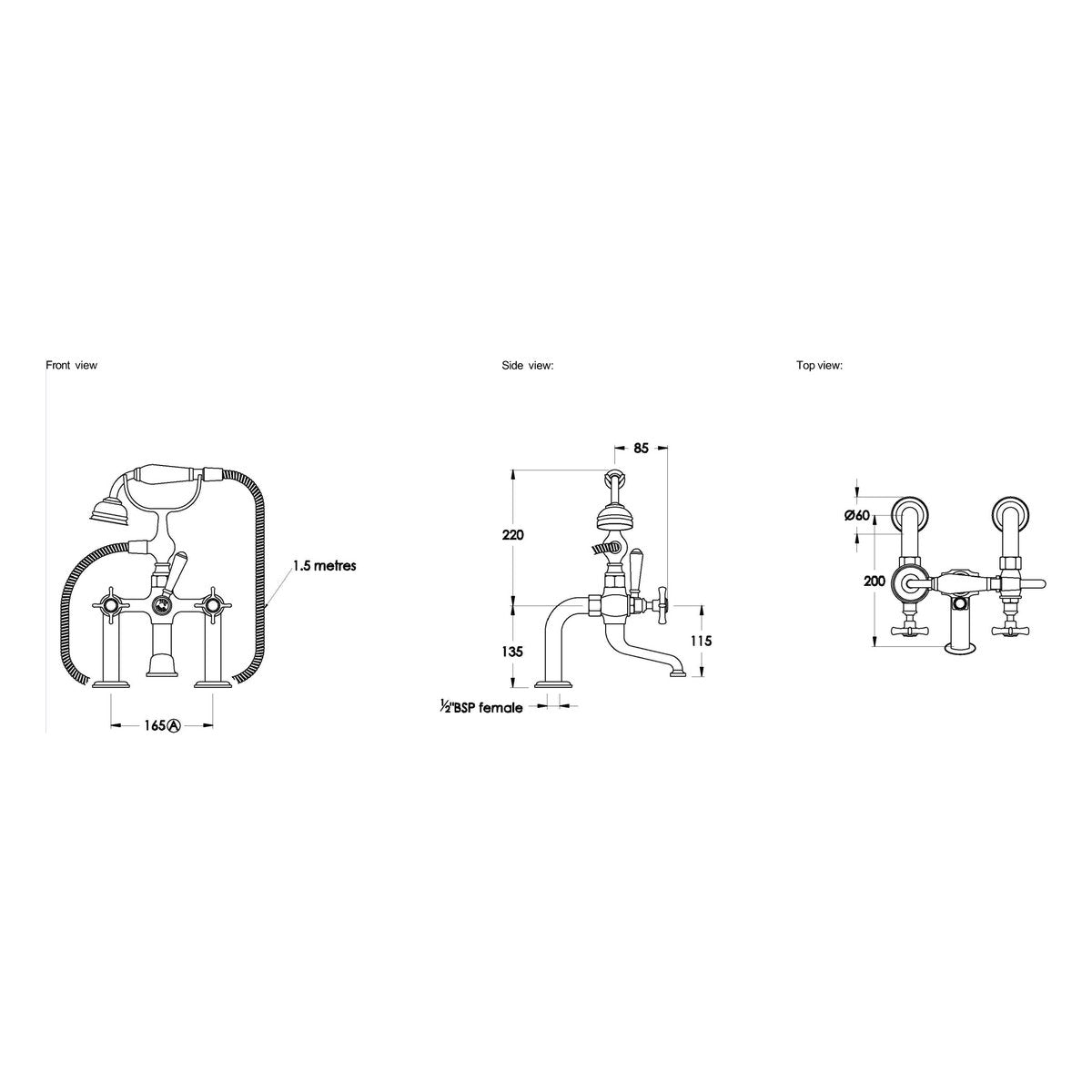 Brodware Neu England Bath Mixer With Handshower II, Cross Handle - Ceramic Disc