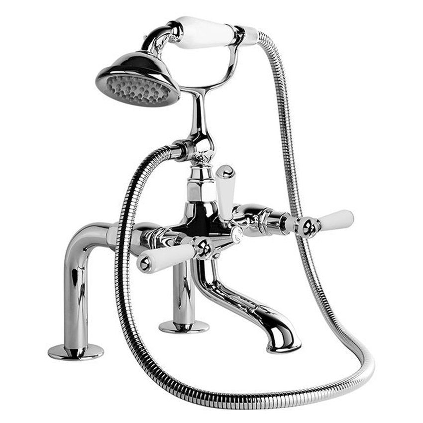 Brodware Neu England Bath Mixer With Handshower II, White Porcelain Lever
