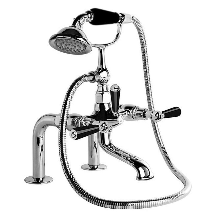 Brodware Neu England Bath Mixer With Handshower II, Black Porcelain Lever