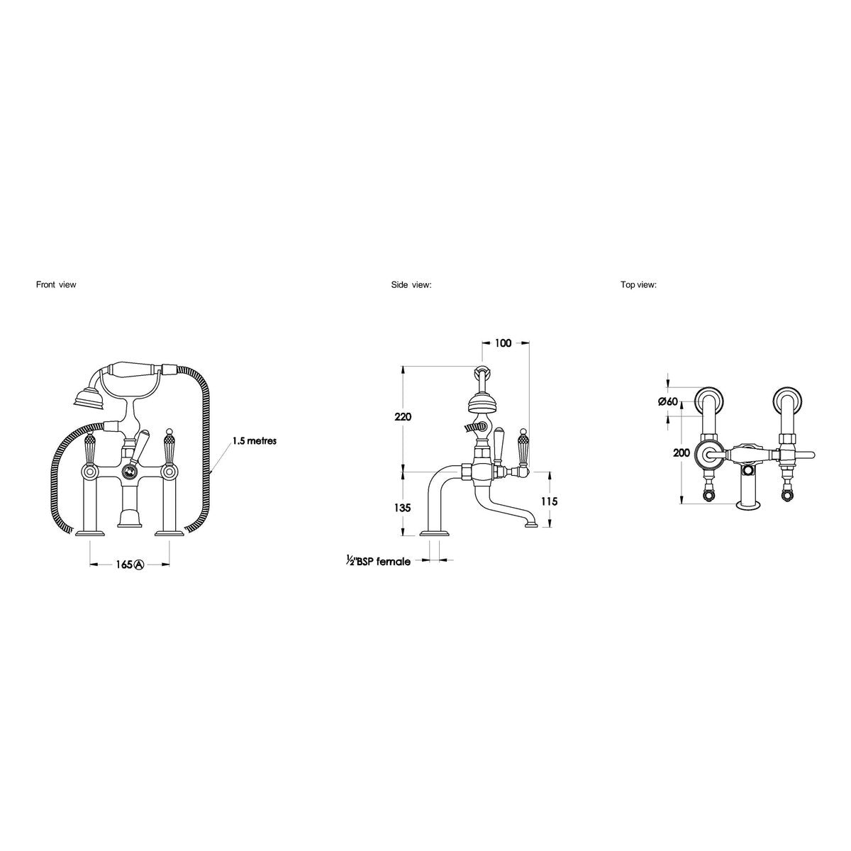 Brodware Neu England Bath Mixer With Handshower II, Kristall Lever