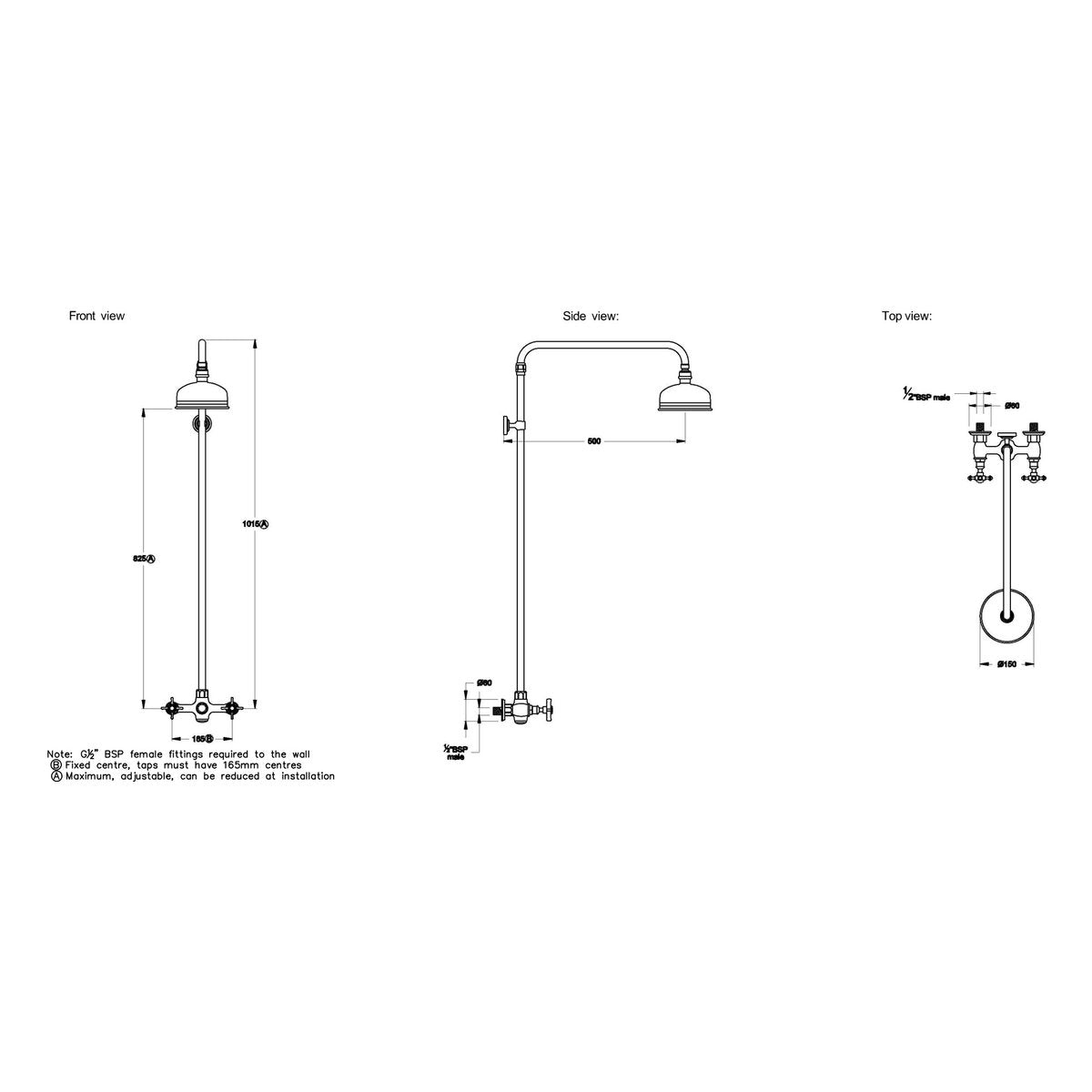 Brodware Neu England 150mm Shower Set V, Cross Handle - Ceramic Disc