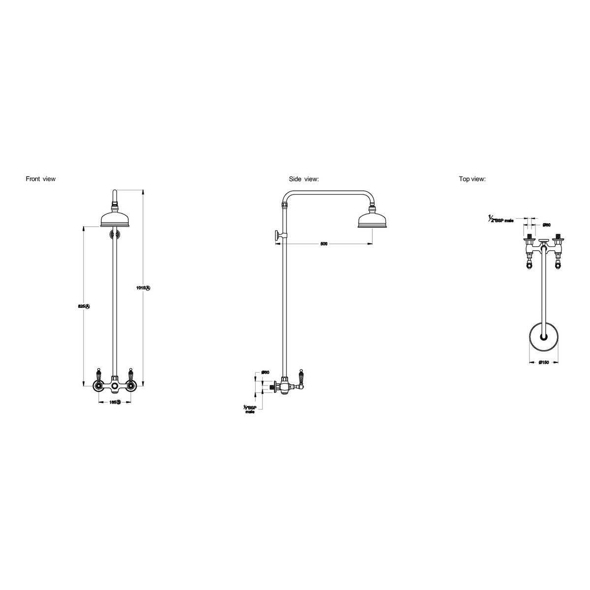 Brodware Neu England 150mm Shower Set V, Kristall Lever