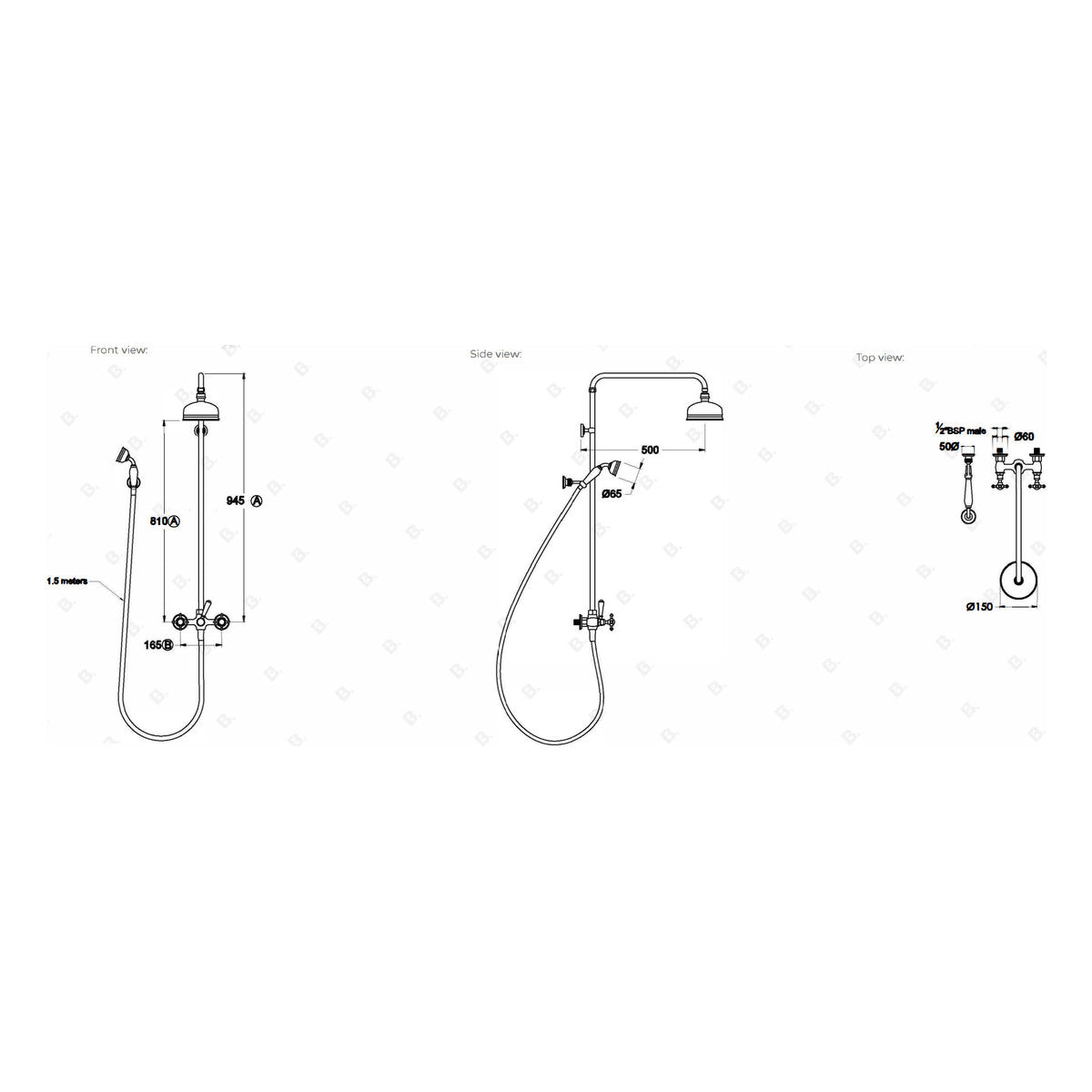 Brodware Neu England Shower Set IV, Cross Handle - Ceramic Disc