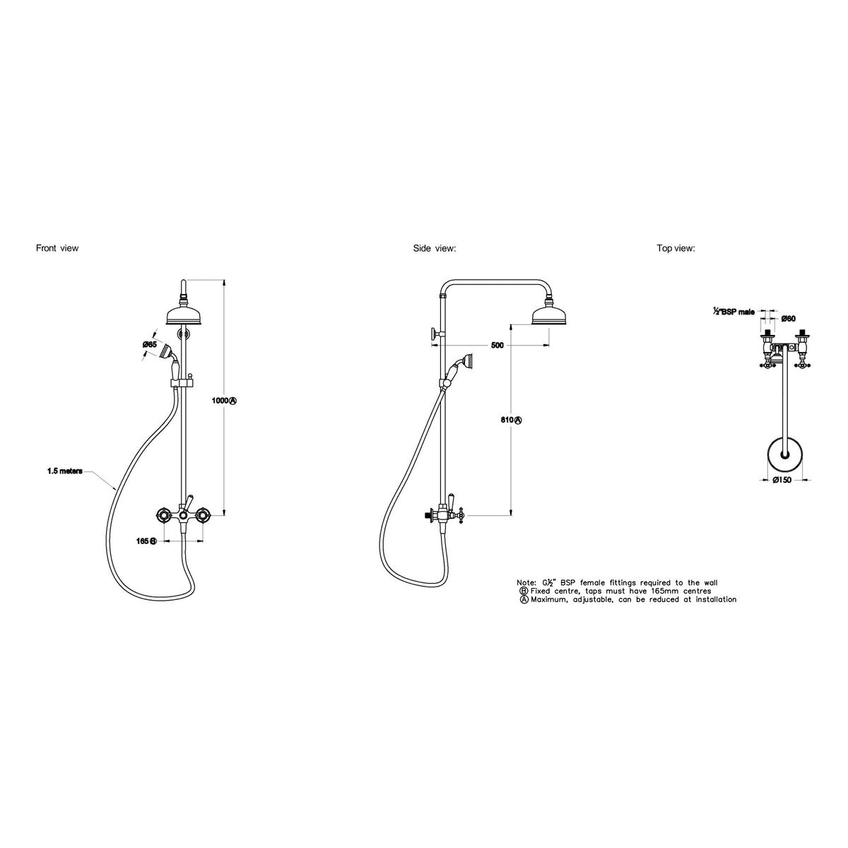 Brodware Neu England Shower Set III, Cross Handle - Ceramic Disc