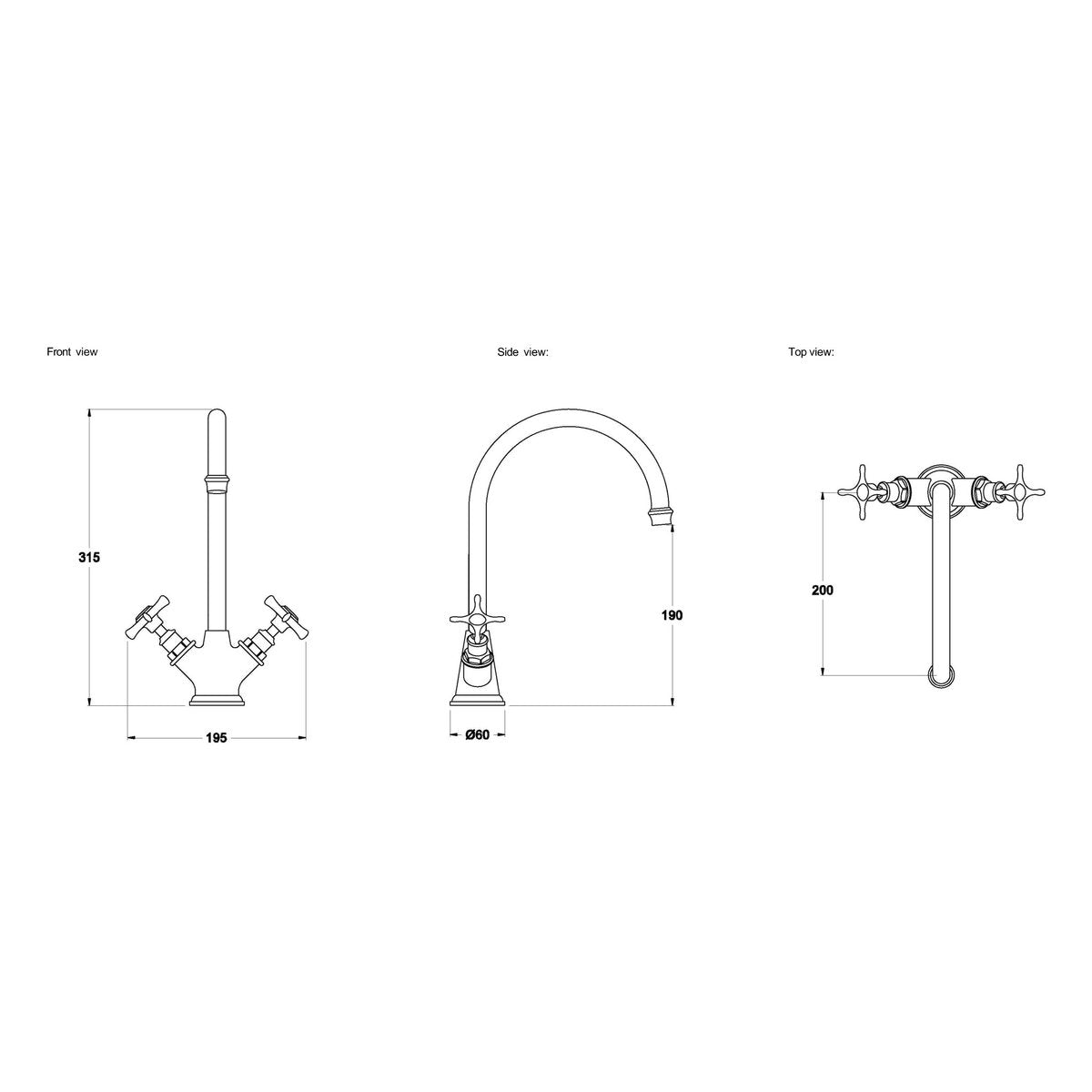 Brodware Neu England Kitchen Mixer II, Cross Handle - Ceramic Disc