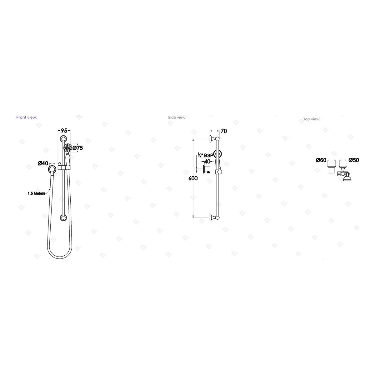 Brodware Neu England Handshower V, Black Porcelain Insert