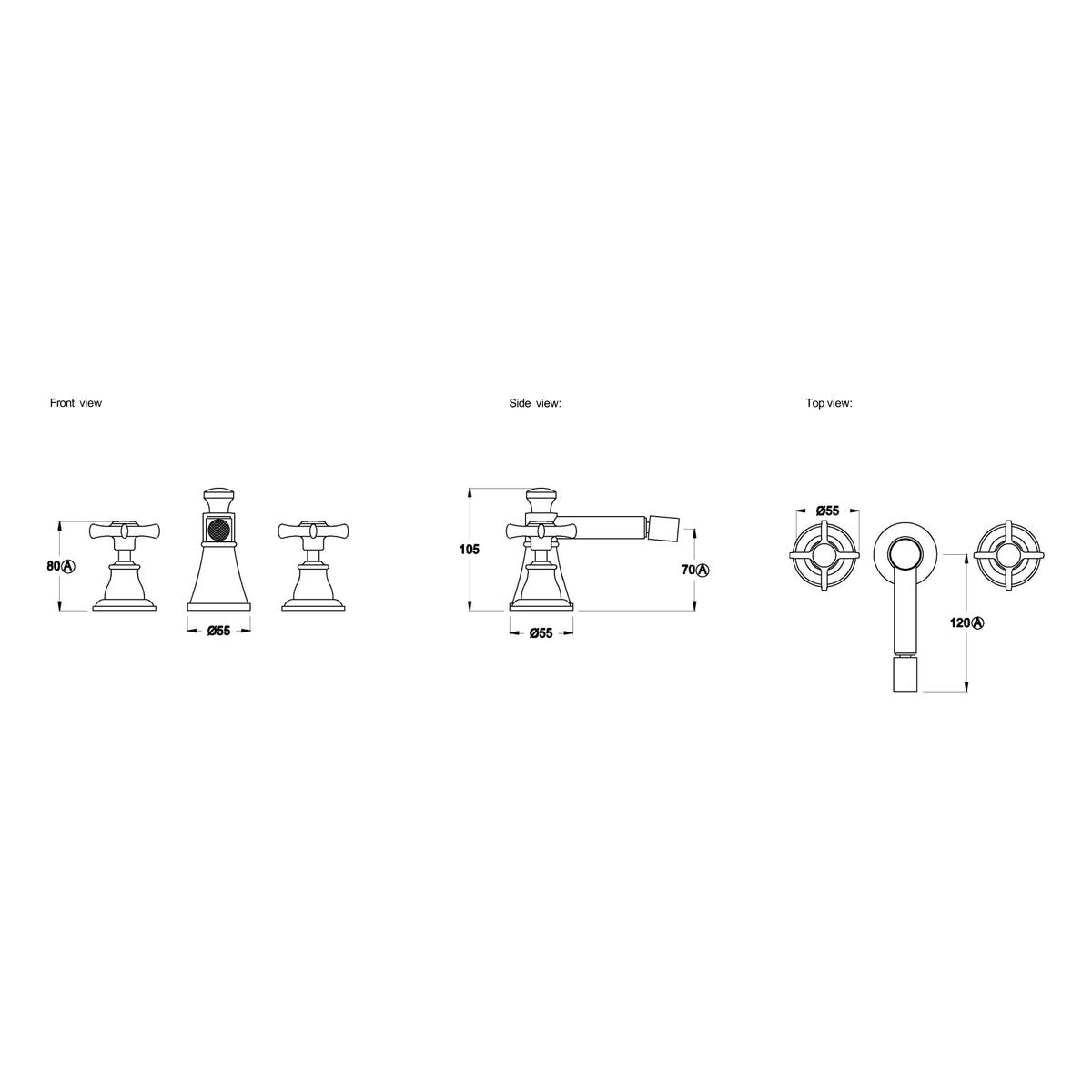 Brodware Neu England Bidet Set, Cross Handle - Ceramic Disc