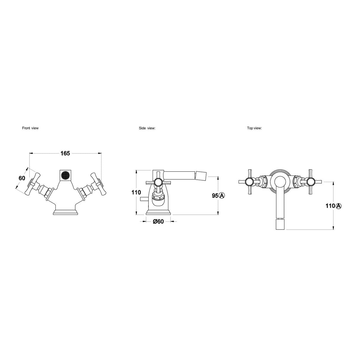 Brodware Neu England Bidet Mixer, Cross Handle - Ceramic Disc