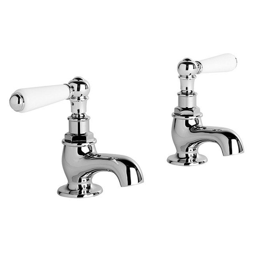 Brodware Neu England Pillar Taps, White Porcelain Lever
