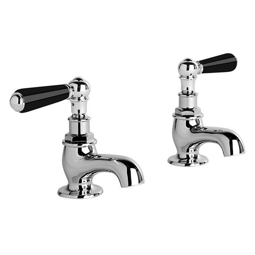 Brodware Neu England Pillar Taps, Black Porcelain Lever