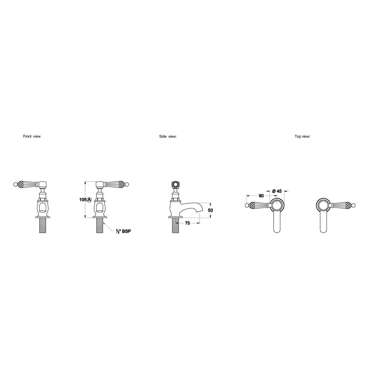 Brodware Neu England Pillar Taps, Kristall Lever