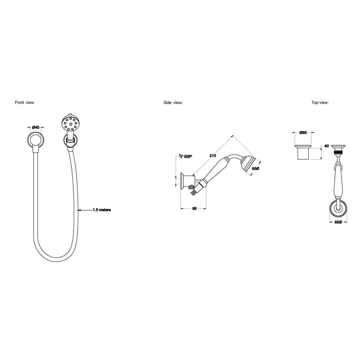 Brodware Neu England Handshower III, Black Porcelain Insert