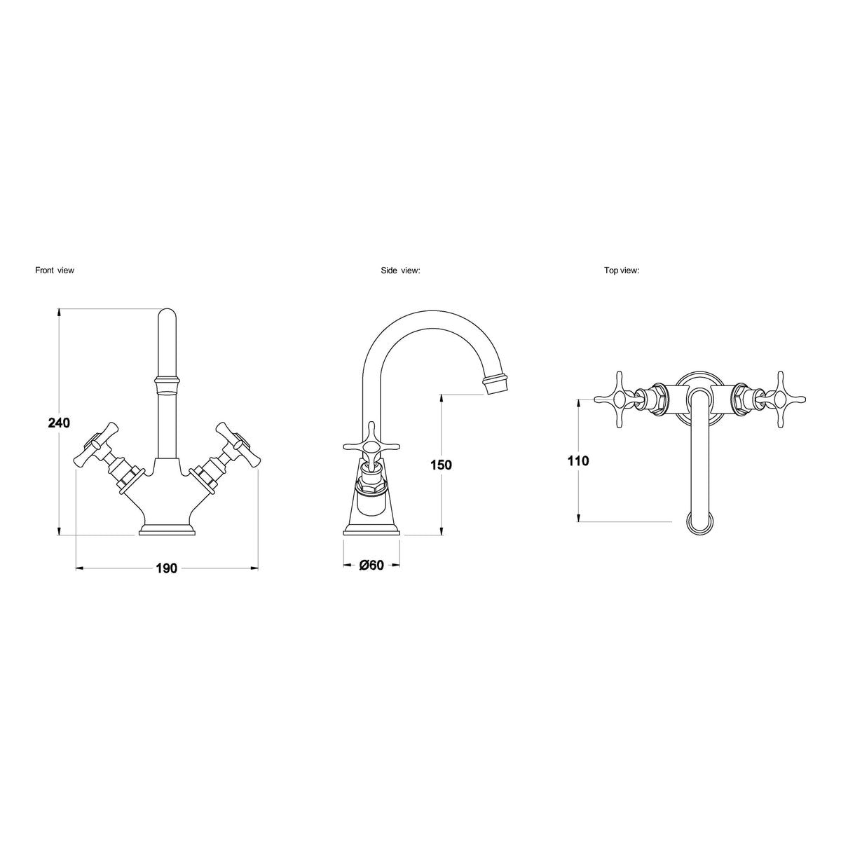 Brodware Winslow Basin Mixer II, Cross Handle - Ceramic Disc