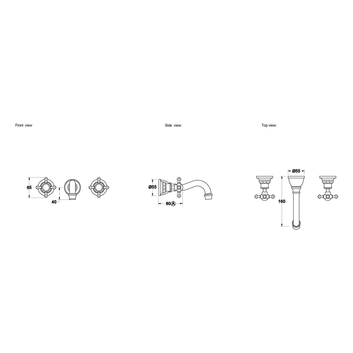 Brodware Winslow Wall Set, 160mm, Cross Handle - Ceramic Disc